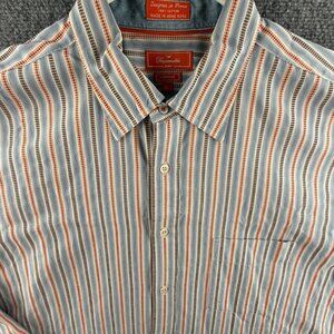 Faconnable Orange Blue Striped Button Up Shirt Men XL Facoclub Long Sleeve